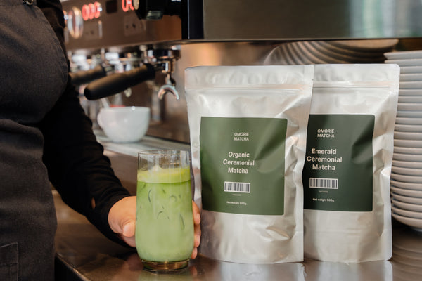 Omorie matcha products for cafes