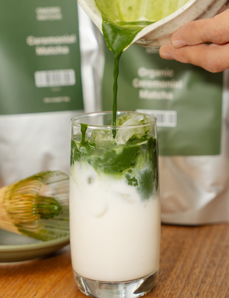 Omorie ceremonial matcha latte preparation