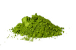 Omorie Organic Ceremonial Matcha loose powder pile showing fine green texture and quality