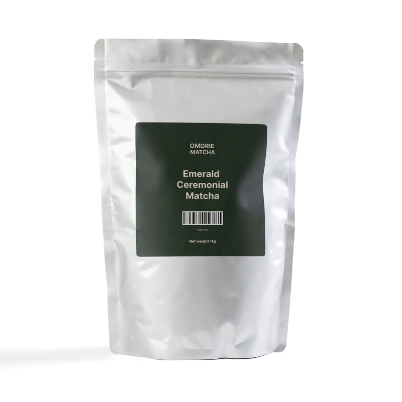 Omorie Emerald Ceremonial Matcha 1kg cafe bag — premium vivid green matcha for cafe matcha lattes